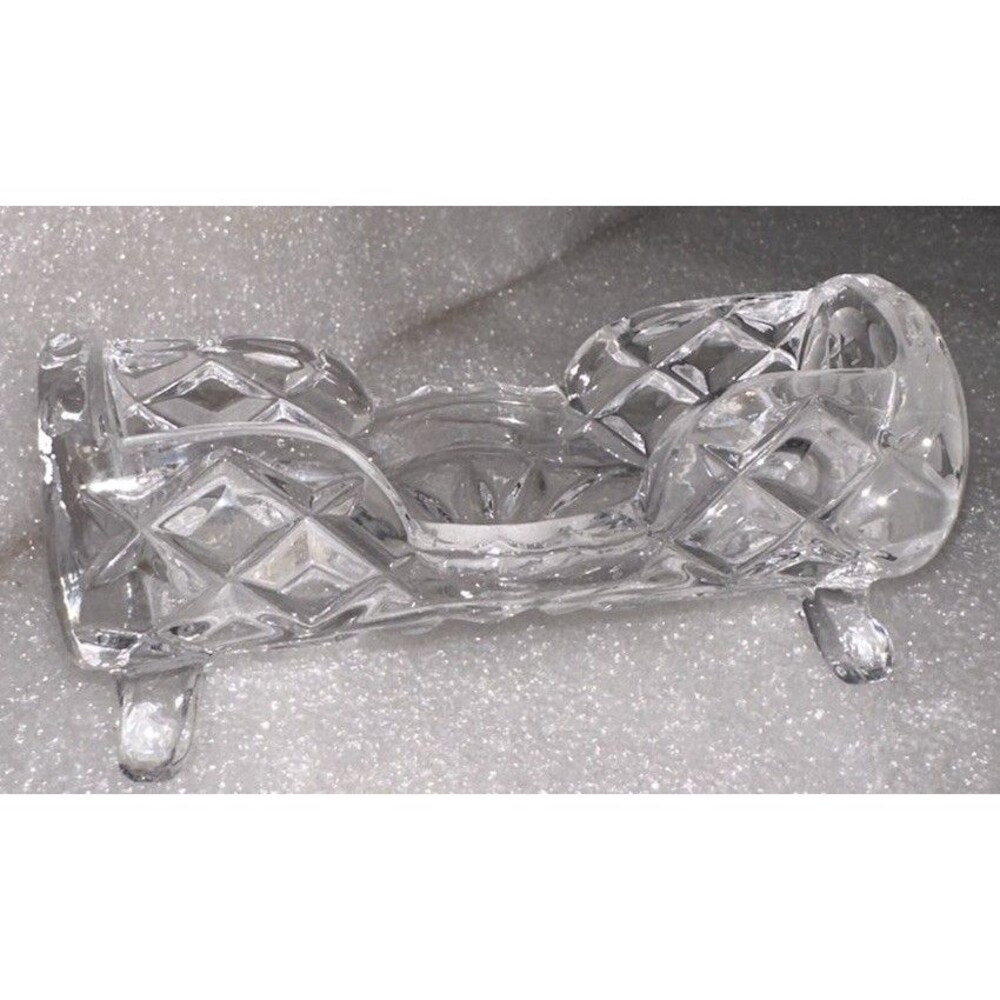 EAPG  FOOTED RECTANGULAR CARD/TOOTHPICK/SPOON HOLDER DIAMOND PATTERN VTG